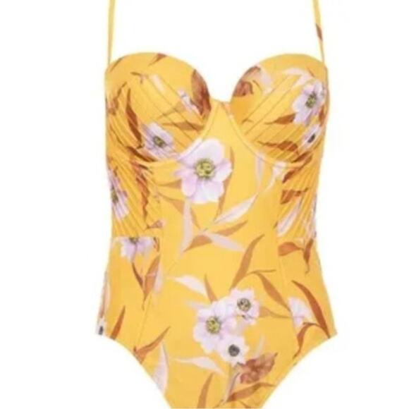 Ted Baker Womens Cabana Balconette Swimsuit Yellow Floral Removable Straps 12 - Picture 11 of 16